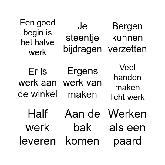 Bingo Spreekwoorden thema 6 Bingo Card