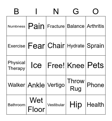 FYZICAL Fall Prevention Bingo Card