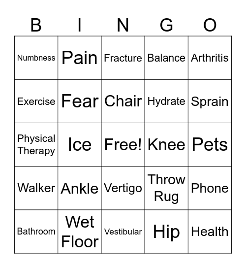 FYZICAL Fall Prevention Bingo Card