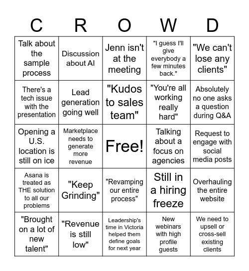 Super Mega Town Hall Bingo, Baby! Bingo Card