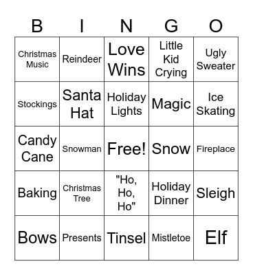 Holiday Movie Bingo Card