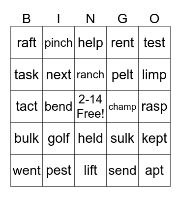 2-14 Practice Blends Bingo Card