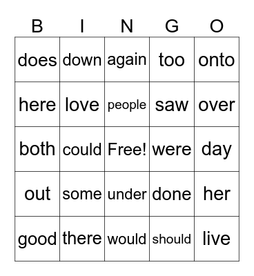 Red word Bingo Card