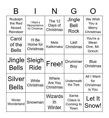 Christmas Song Bingo Card