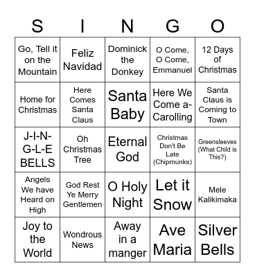 Holiday SINGO Bingo Card