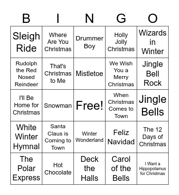 Christmas Song Bingo Card