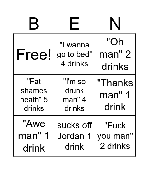 Ben'go Bingo Card