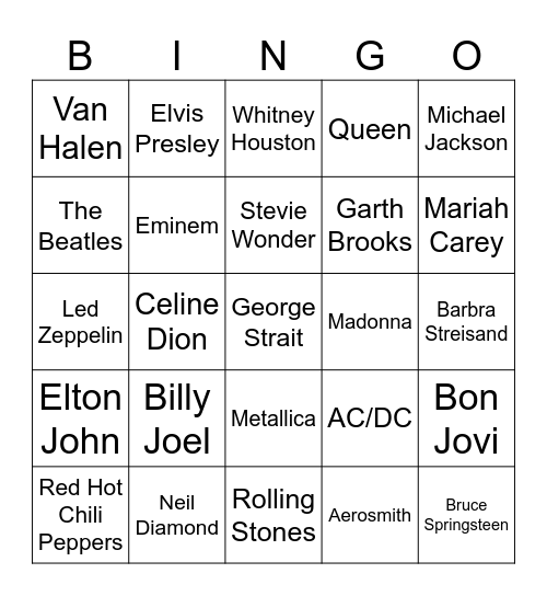 Elks Name That Tune Bingo Card