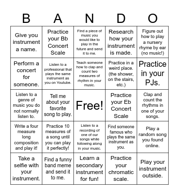 Band AMI 1 Bingo Card