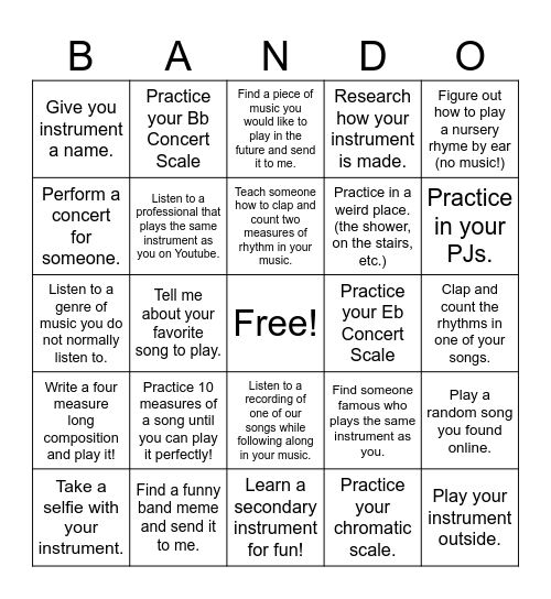 Band AMI 1 Bingo Card