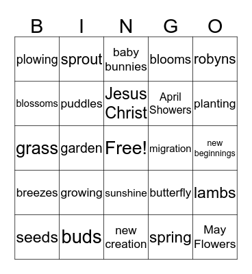 NEW BEGINNINGS WITH JESUS CHRIST Bingo Card