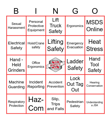 Hilliard Safety Bingo Card