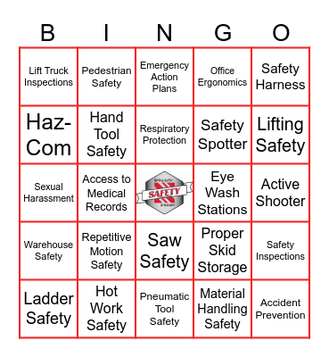 Hilliard Safety Bingo Card