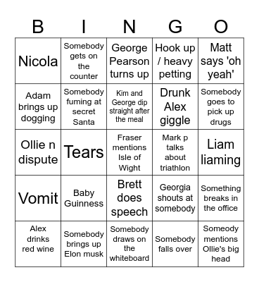 Xmas party bingo Card