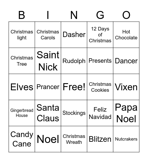 Christmas Bingo Card