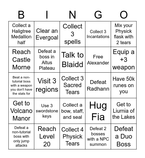 Elden Ring Bingo! Randomized Card Bingo Card