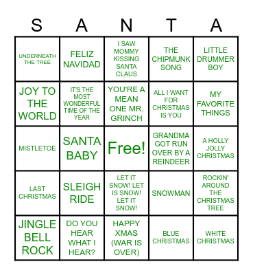 CHRISTMAS CAROLS BINGO Card