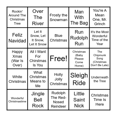Holiday Music BINGO Card