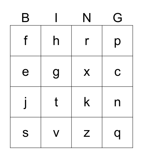 Alphabet Bingo Card