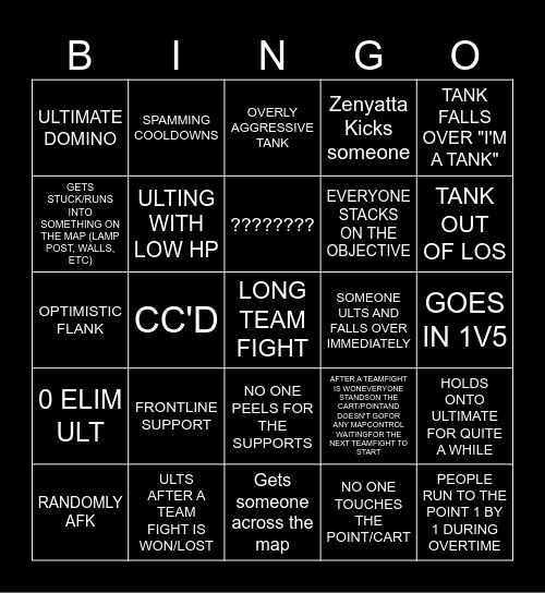 Spectating Bingo Card