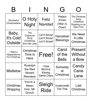 Holiday Music Bingo Card