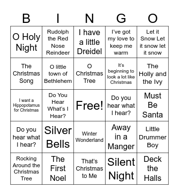 Christmas Music Bingo Card