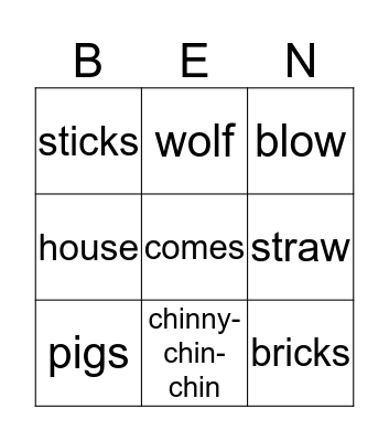 Three Little Pigs  Bingo Card