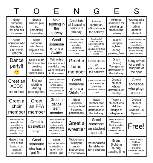 Toengo Bingo Card