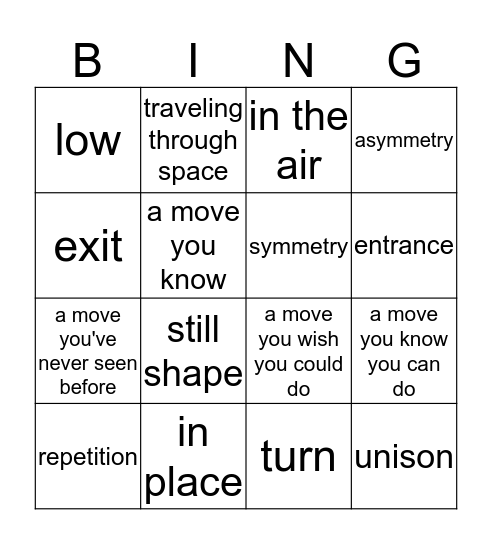 Watch-a-dance Bingo Card