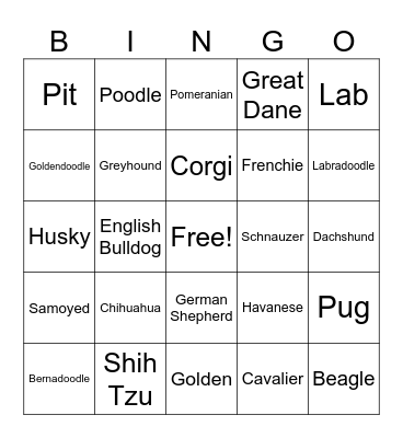 Breed Bingo Card