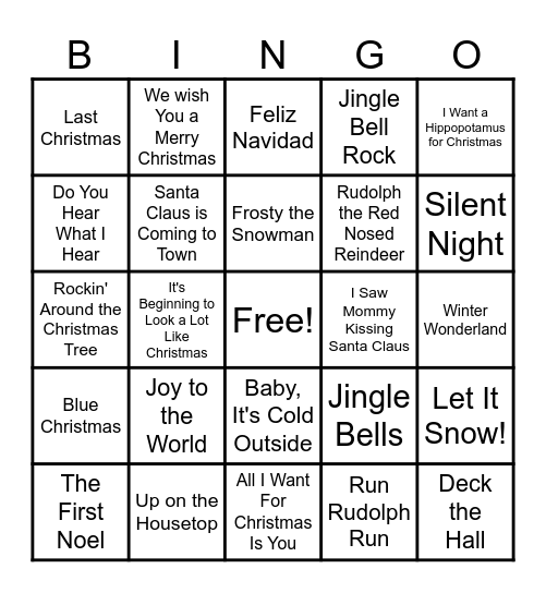 Holiday Song B I N G O Bingo Card