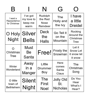 Christmas Music Bingo Card