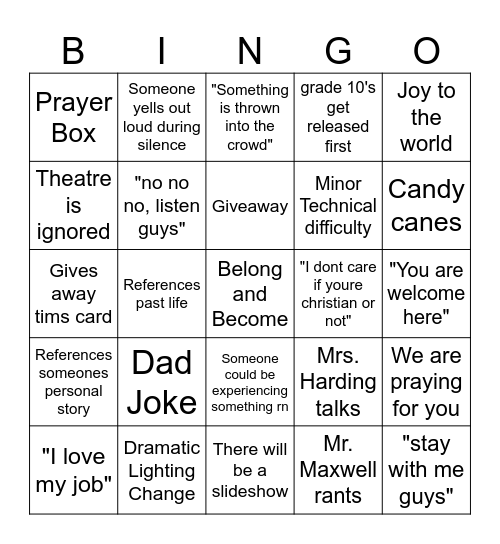 Chapel Bingo Card