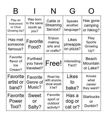 Ice Breaker Bingo Card