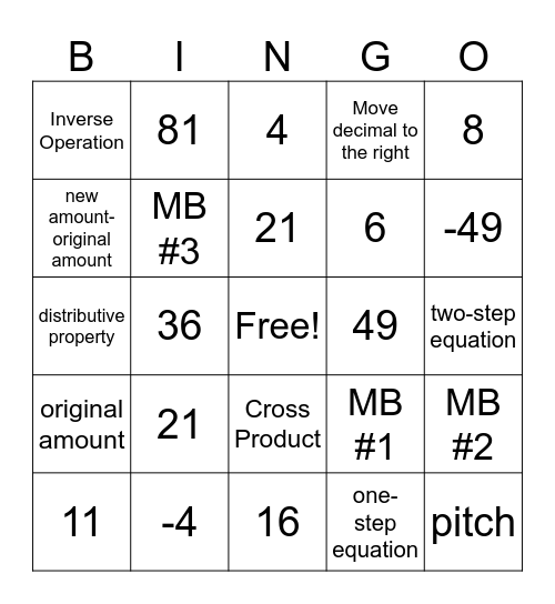 Math Bingo 12/15/23 Bingo Card