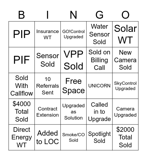 Vivint Bingo Card