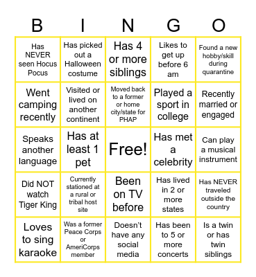 Virtual Icebreaker Bingo Card