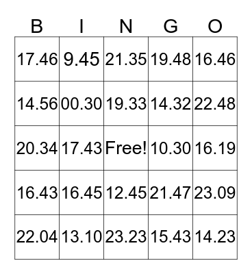 Time Bingo Card