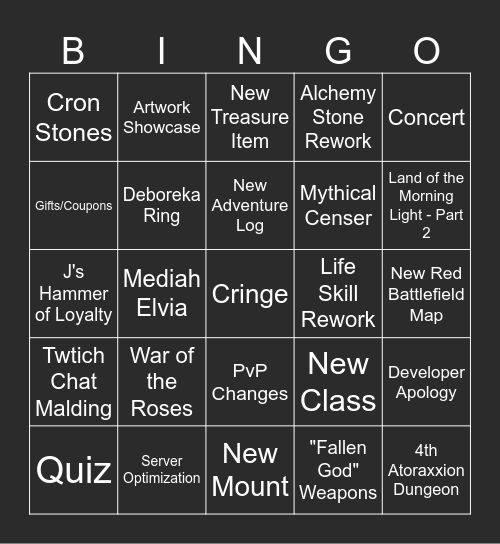 Calpheon Ball 2023 Bingo Card