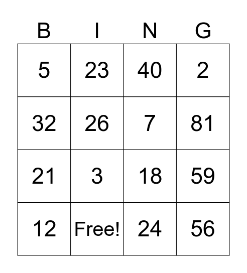 Calculator Bingo Card