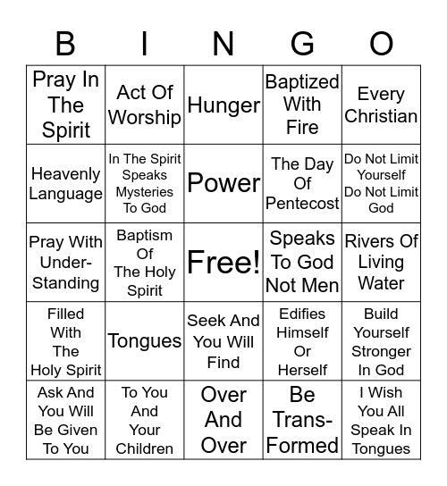 Baptism Of The Holy Spirit Bingo Card