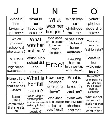 Facts about Junette Marie Bingo Card