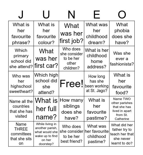 Facts about Junette Marie Bingo Card
