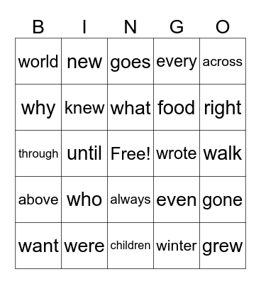 10:30 am Bingo Card