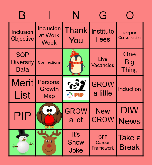 People Priorities Bingo Card