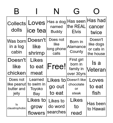 Summerfield Find Someone Who.. Bingo Card