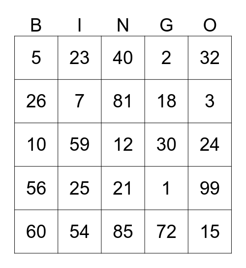 Calculator Bingo Card