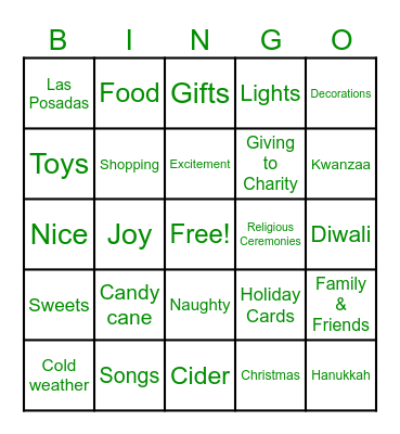 Holiday Bingo Card