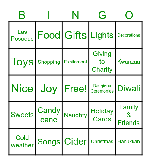Holiday Bingo Card