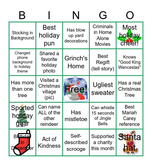 Virtual Holiday Party Bingo Card